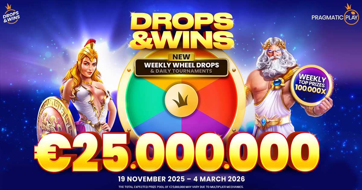 Drops & Wins: New Weekly Wheel Drops & Daily Tournaments. Weekly top prizes 100.000X. 19 November 2025 - 4 March 2026. The total expected prize pool of €25,000,000 may vary due to multiplier mechanics.