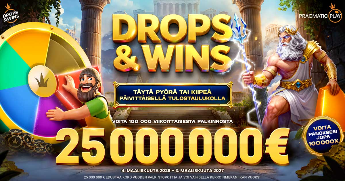 Drops & Wins: täytä pyörä tai kiipeä päivittäisellä tulostaulukolla; voita 100 000 viikoittaisesta palkinnosta 25 000 000 €.