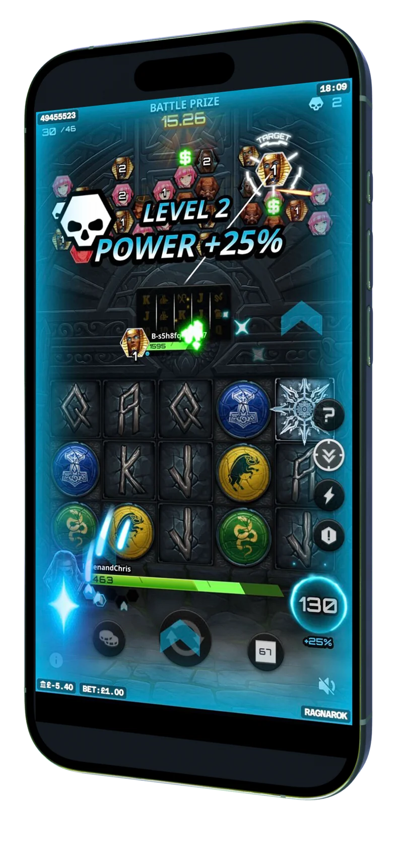 Voittavat pyöräytykset voivat nostaa tasoasi ja kasvattaa Battle Poweria, mikä auttaa etenemään taistelussa. 99 Royale -tasonnousu ja kasvanut Battle Power
